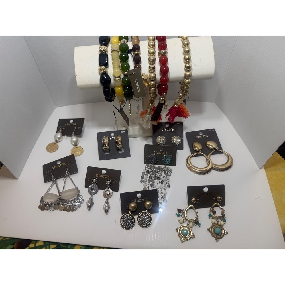 Chicos Jewelry Lot 7 Beaded Tassel Stretch Bracelets 10 Pairs Earrings New
